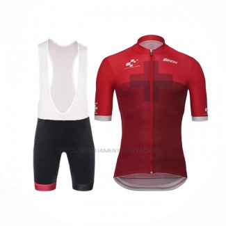 2018 Abbigliamento Ciclismo Tour de Suisse Cross Rosso Manica Corta e Salopette