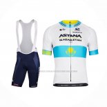 2022 Abbigliamento Ciclismo Astana Bianco Blu Manica Corta e Salopette