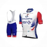 2022 Abbigliamento Ciclismo Groupama FDJ Rosso Blu Manica Corta e Salopette