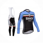2014 Abbigliamento Ciclismo Bianchi Nero Celeste Manica Lunga e Salopette