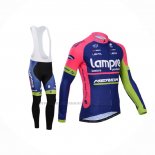 2014 Abbigliamento Ciclismo Lampre Merida Rosa Blu Manica Lunga e Salopette