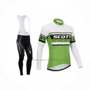 2014 Abbigliamento Ciclismo Scott Verde Bianco Manica Lunga e Salopette