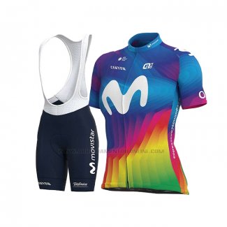 2020 Abbigliamento Ciclismo Donne Movistar Multicolore Manica Corta e Salopette