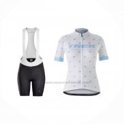 2021 Abbigliamento Ciclismo Donne Trek Bianco Azzurro Manica Corta e Salopette