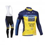 2013 Abbigliamento Ciclismo Tinkoff Saxo Bank Blu Giallo Manica Lunga e Salopette