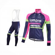 2016 Abbigliamento Ciclismo Lampre Blu Rosa Manica Lunga e Salopette