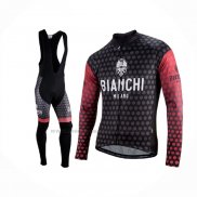 2021 Abbigliamento Ciclismo Bianchi Milano Petroso Nero Rosso Manica Lunga e Salopette