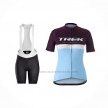 2021 Abbigliamento Ciclismo Donne Trek Azzurro Manica Corta e Salopette