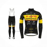 2022 Abbigliamento Ciclismo Lotto-Kern Haus Nero Giallo Manica Lunga e Salopette