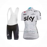 2017 Abbigliamento Ciclismo Donne Sky Bianco Manica Corta e Salopette