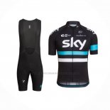 2016 Abbigliamento Ciclismo Sky Blu Nero Manica Corta e Salopette