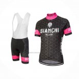 2018 Abbigliamento Ciclismo Bianchi Nevola Nero Rosa Manica Corta e Salopette