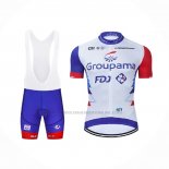 2021 Abbigliamento Ciclismo Groupama-FDJ Rosso Blu Bianco Manica Corta e Salopette