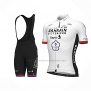 2022 Abbigliamento Ciclismo Bahrain Victorious Bianco Manica Corta e Salopette