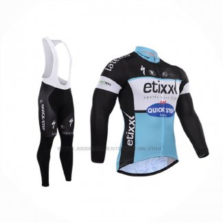 2015 Abbigliamento Ciclismo Etixx Quick Step Nero Bianco Manica Lunga e Salopette