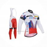 2015 Abbigliamento Ciclismo Katusha Bianco Rosso Manica Lunga e Salopette
