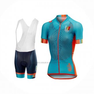 2018 Abbigliamento Ciclismo Donne Castelli Blu Arancione Manica Corta e Salopette