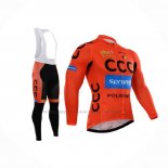2015 Abbigliamento Ciclismo CCC Nero Arancione Manica Lunga e Salopette