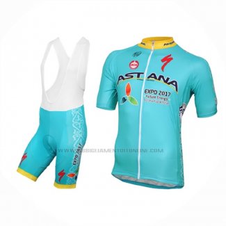 2016 Abbigliamento Ciclismo Astana Azzurro Manica Corta e Salopette