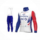 2022 Abbigliamento Ciclismo Groupama FDJ Rosso Blu Manica Lunga e Salopette