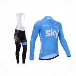 2014 Abbigliamento Ciclismo Sky Bianco Celeste Manica Lunga e Salopette