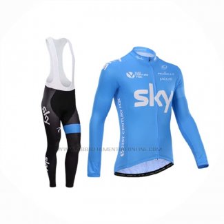 2014 Abbigliamento Ciclismo Sky Bianco Celeste Manica Lunga e Salopette