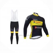 2019 Abbigliamento Ciclismo Direct Energie Nero Giallo Manica Lunga e Salopette