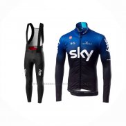 2019 Abbigliamento Ciclismo Sky Blu Nero Manica Lunga e Salopette