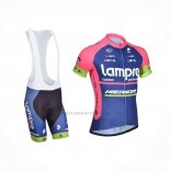 2014 Abbigliamento Ciclismo Lampre Merida Rosa Blu Manica Corta e Salopette