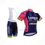 2015 Abbigliamento Ciclismo Lampre Merida Rosa Blu Manica Corta e Salopette