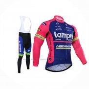 2015 Abbigliamento Ciclismo Lampre Merida Rosa Blu Manica Lunga e Salopette