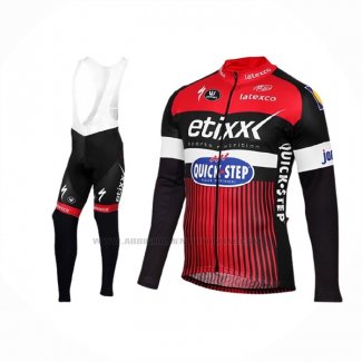 2016 Abbigliamento Ciclismo Etixx Quick Step Rosso Nero Manica Lunga e Salopette