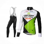 2016 Abbigliamento Ciclismo Multivan Merida Verde Bianco Manica Lunga e Salopette