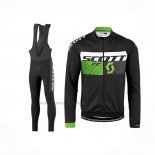 2016 Abbigliamento Ciclismo Scott Verde Nero Manica Lunga e Salopette