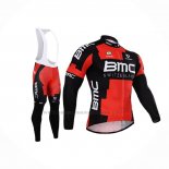 2015 Abbigliamento Ciclismo BMC Nero Rosso Manica Lunga e Salopette