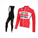 2015 Abbigliamento Ciclismo Lotto Soudal Rosso Bianco Manica Lunga e Salopette