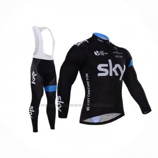 2015 Abbigliamento Ciclismo Sky Celeste Nero Manica Lunga e Salopette