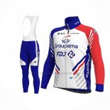 2020 Abbigliamento Ciclismo Groupama-FDJ Bianco Scuro Blu Rosso Manica Lunga e Salopette