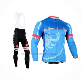 2014 Abbigliamento Ciclismo Castelli Rosso Celeste Manica Lunga e Salopette