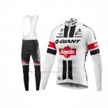 2016 Abbigliamento Ciclismo Giant Alpecin Nero Bianco Manica Lunga e Salopette