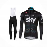2017 Abbigliamento Ciclismo Sky Nero Manica Lunga e Salopette