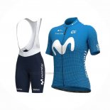 2020 Abbigliamento Ciclismo Donne Movistar Bianco Blu Manica Corta e Salopette