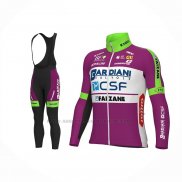 2022 Abbigliamento Ciclismo Bardiani Csf Faizane Verde Viola Manica Lunga e Salopette