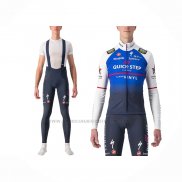 2022 Abbigliamento Ciclismo Deceuninck Quick Step Blu Bianco Manica Lunga e Salopette