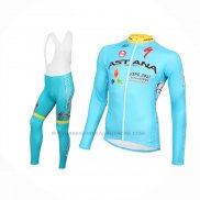 2016 Abbigliamento Ciclismo Astana Azzurro Giallo Manica Lunga e Salopette