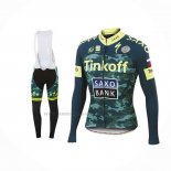 2016 Abbigliamento Ciclismo Tinkoff Saxo Bank Giallo Verde Manica Lunga e Salopette
