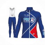 2017 Abbigliamento Ciclismo FDJ Blu Manica Lunga e Salopette