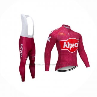 2019 Abbigliamento Ciclismo Katusha Alpecin Rosso Manica Lunga e Salopette