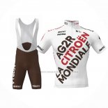 2022 Abbigliamento Ciclismo Ag2r La Mondiale Bianco Marrone Manica Corta e Salopette