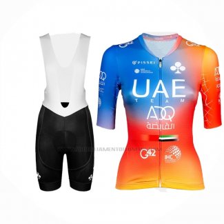 2023 Abbigliamento Ciclismo UAE Blu Arancione Manica Corta e Salopette